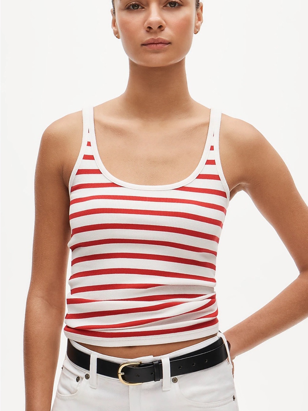 J. Crew Red and White Striped Ribbed Tank